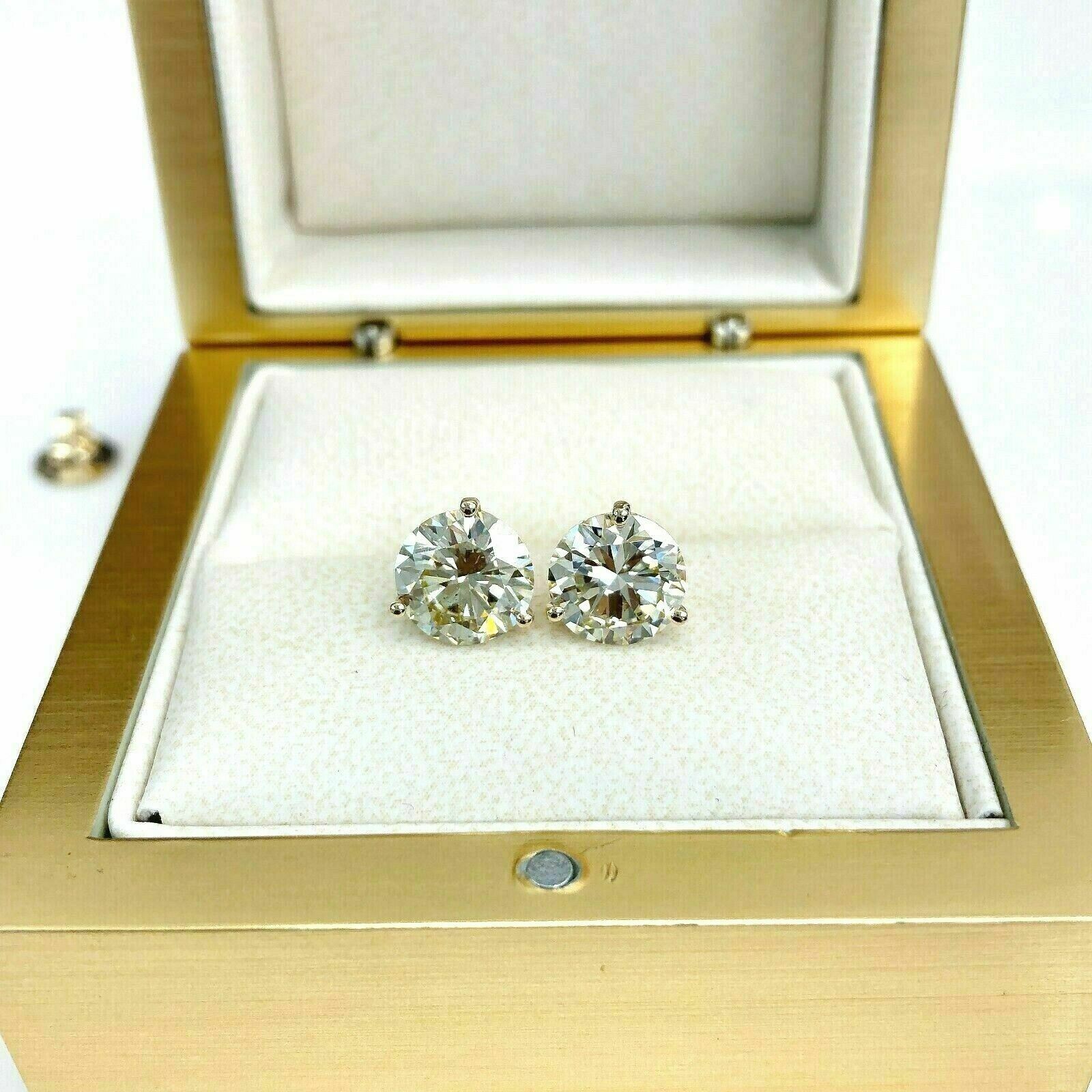 100% Natural Colorless & Shiny 4.05 Carats t.w. Diamond Stud Earrings 14KWG New