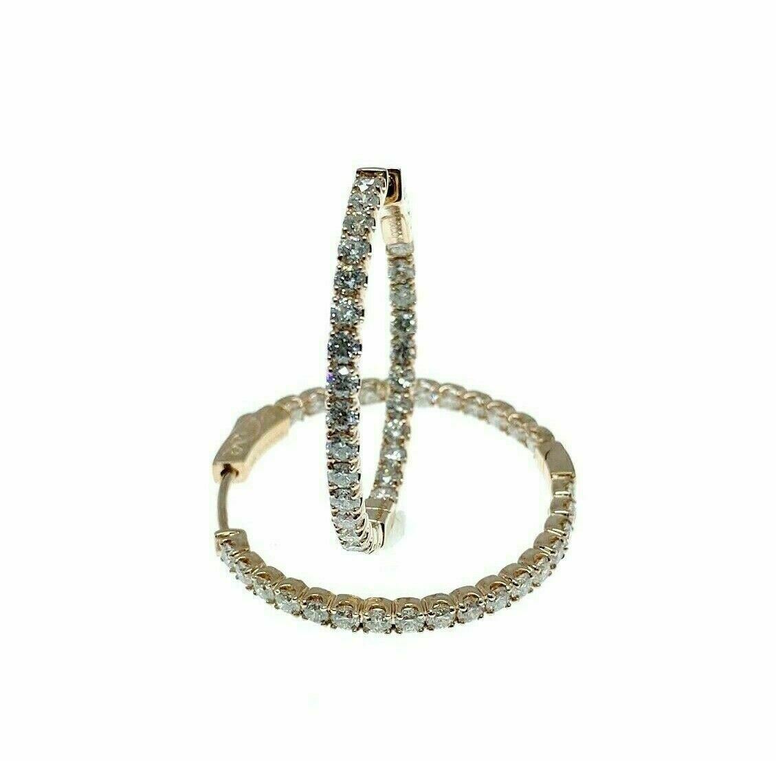 2.45 Carats Diamond Inside Out Hoop Earrings 14K Rose Gold 1.20 Inch Diameter
