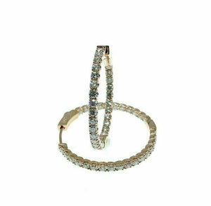 2.45 Carats Diamond Inside Out Hoop Earrings 14K Rose Gold 1.20 Inch Diameter