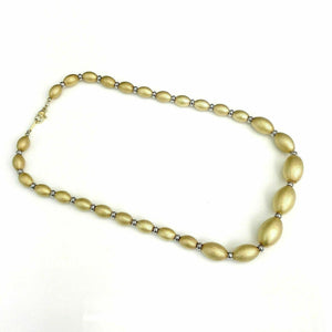 Solid 14K Gold 2Tone Gold Beaded Necklace 17 Inch 29.9 Grams Made in Italy