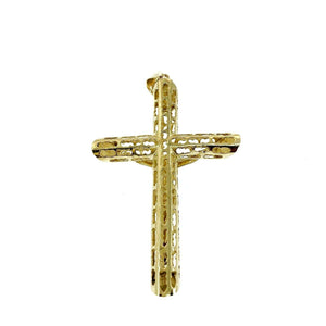 Custom Made Crucifix Cross Pendant Solid 14K Two Tone Gold 3.50 x 2.10 Inches