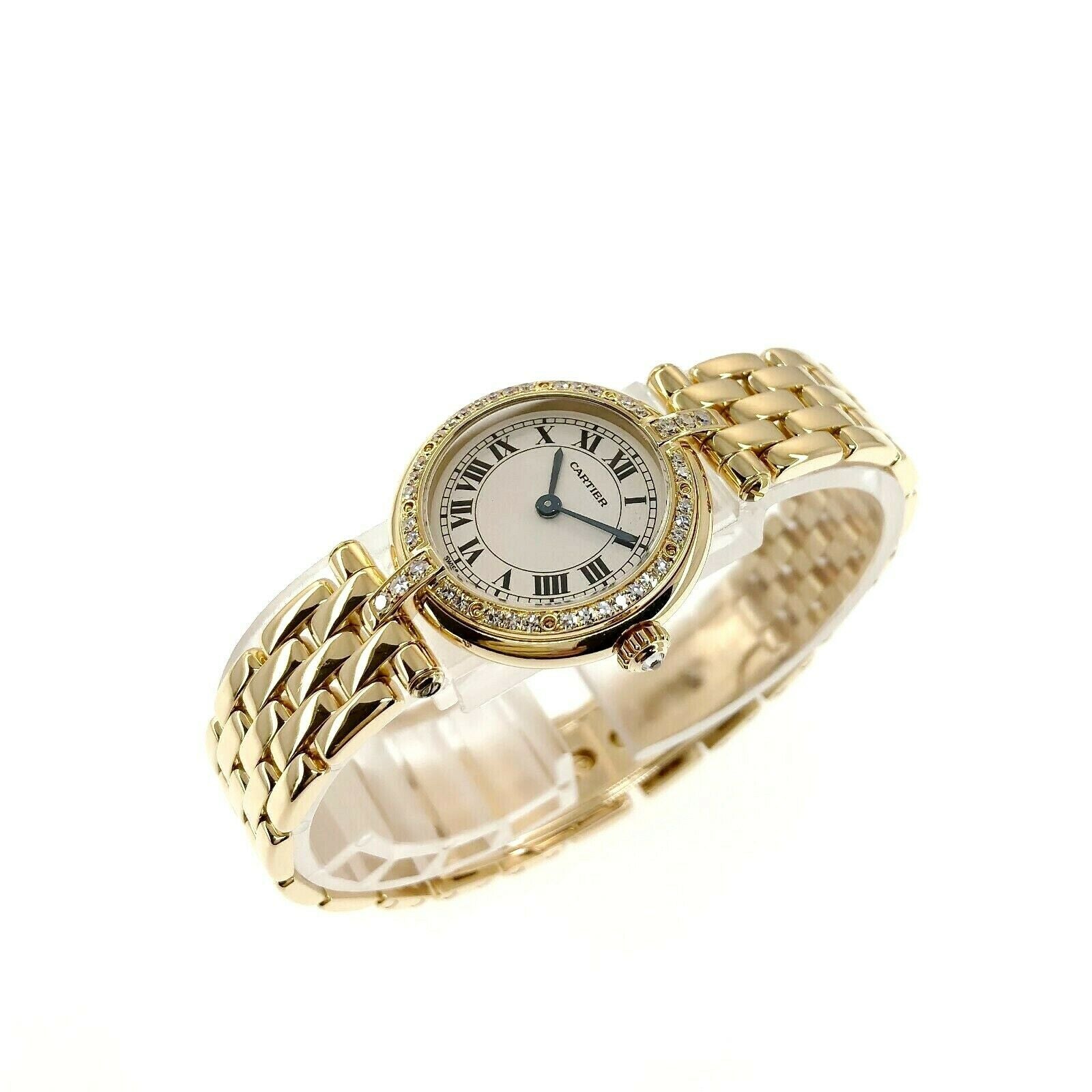 Cartier Panthere Ronde Factory Set Diamond Quartz Watch Solid 18K Yellow Gold