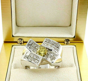 2.80 Carats t.w. White and Fancy Yellow Diamond Invisible Set Men's Ring 14K