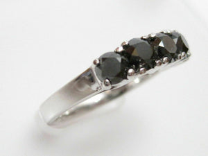 1.96 TCW 5 Stone Natural Round Cut Black Diamond Anniversary Ring Size 6.5 14k