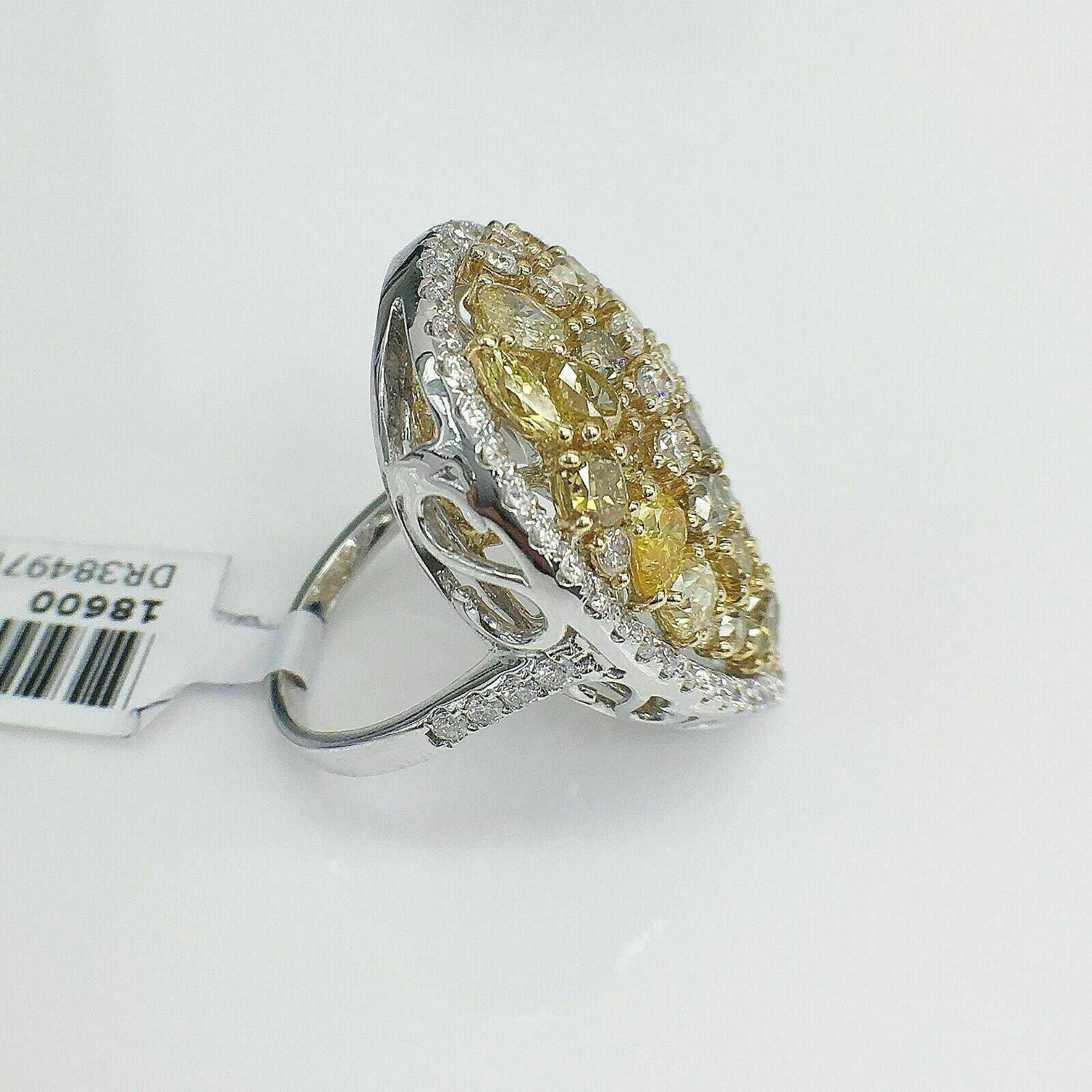 5.72ct Fancy Colored & White Diamonds Pear Shape Cluster Cocktail Ring Size 6.5