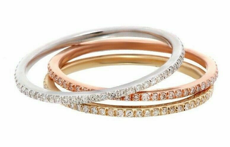 Stackable 3 Diamond Eternity Bands Set 14k White, Yellow, & Rose Gold Size 7