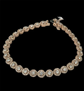 Halo Tennis Bracelet Round Brilliants Diamond Rose Gold 14kt