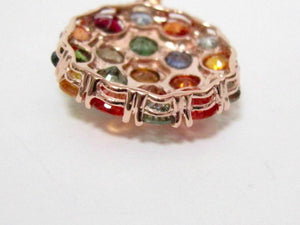 FINE 14kt Rose Gold Multi-Color Sapphire & Diamond Pendant