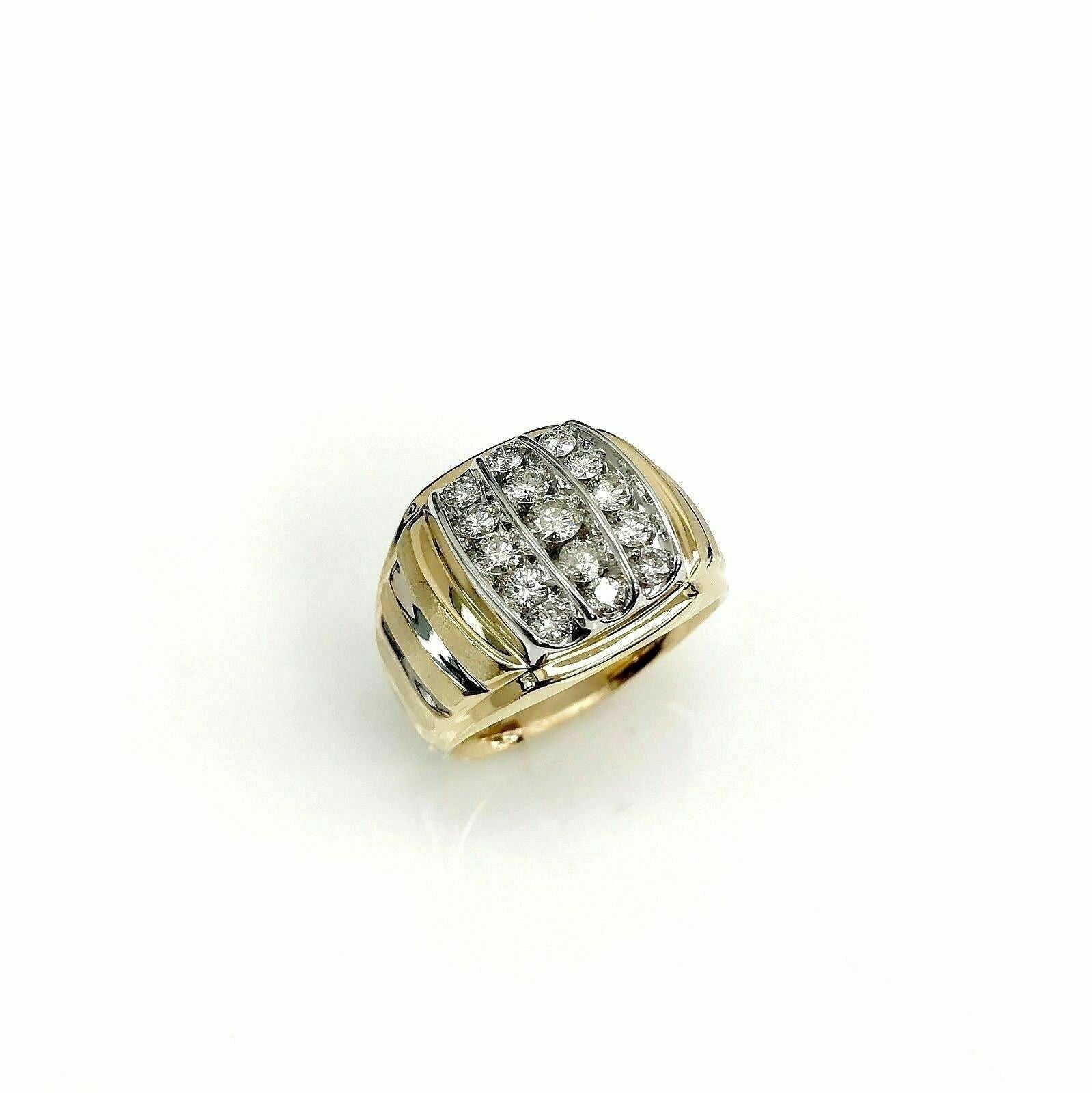 1.52 Carats t.w. Diamond Signet Mens Ring 14K 2 Tone Gold 10.6 Grams 15 Diamonds