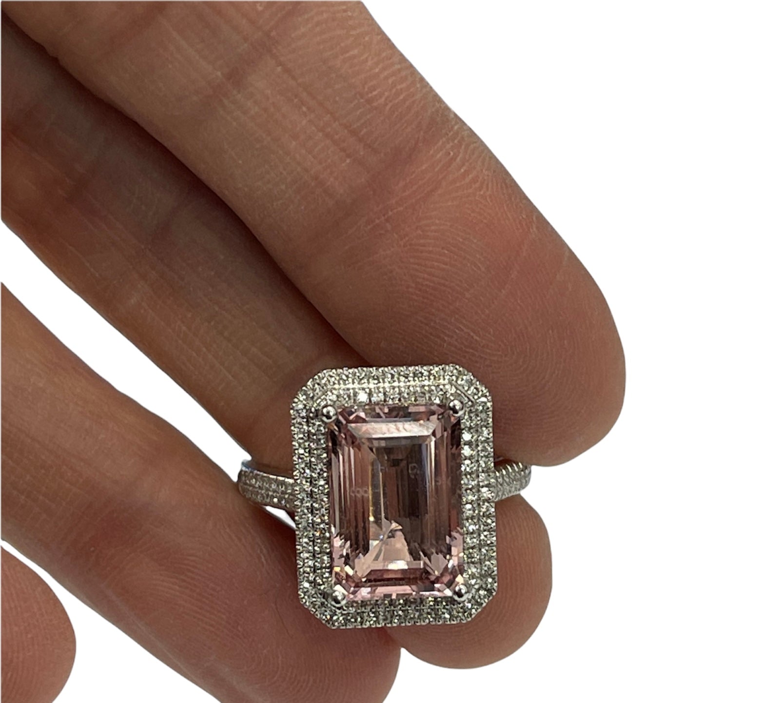 Morganite Gem Pink Emerald Cut Diamond Ring White Gold 14kt