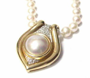 18" Pearls & Diamonds Detachable Pendant Strand/String Necklace 14kt YG