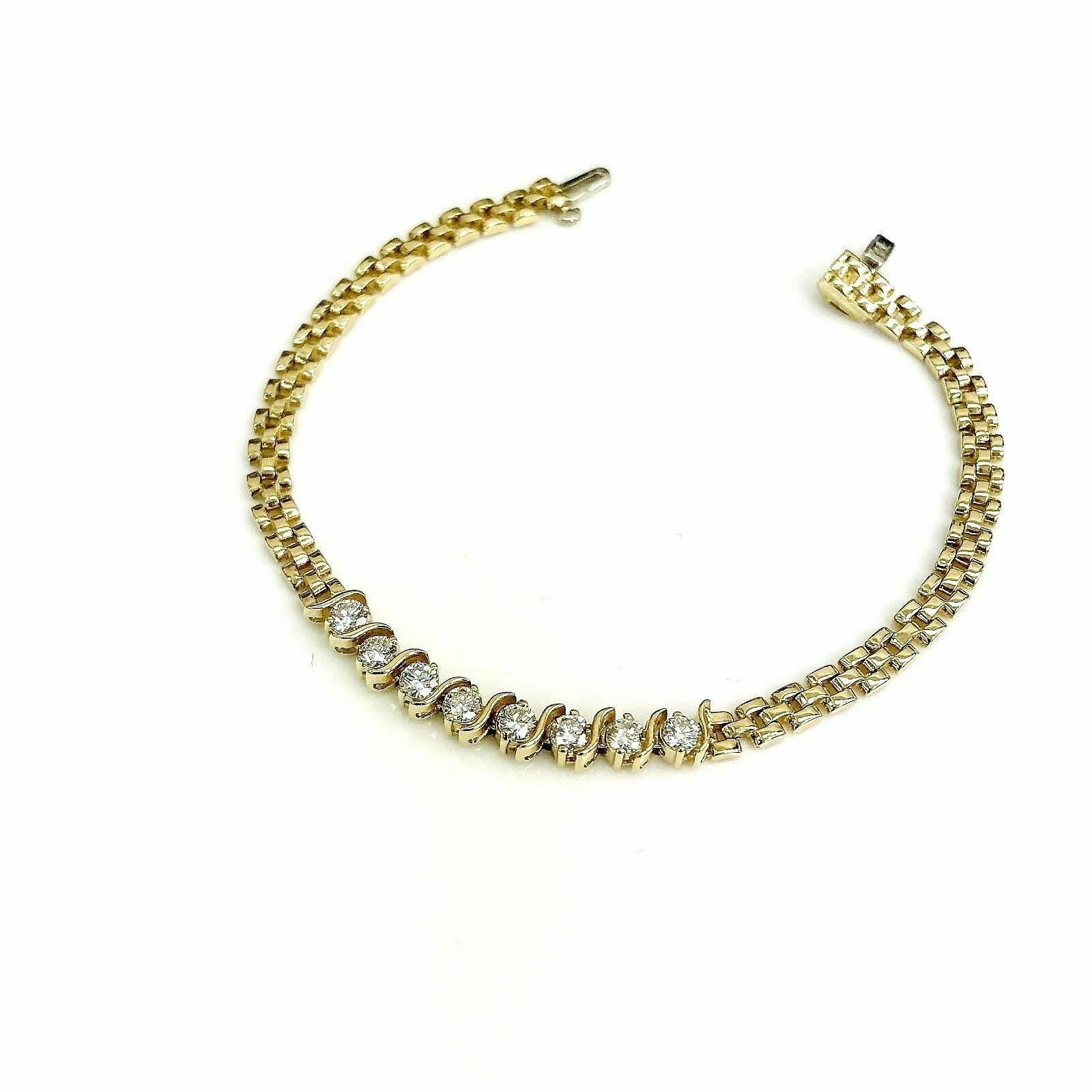 1.10Cts Round Diamond S Style Link Tennis Bracelet 14K Yelow Gold 7 Inches Long