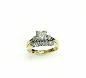Antique 0.64 Carat t.w. Old Euro Diamond Wedding/Engagement Set 14K Gold 1950's
