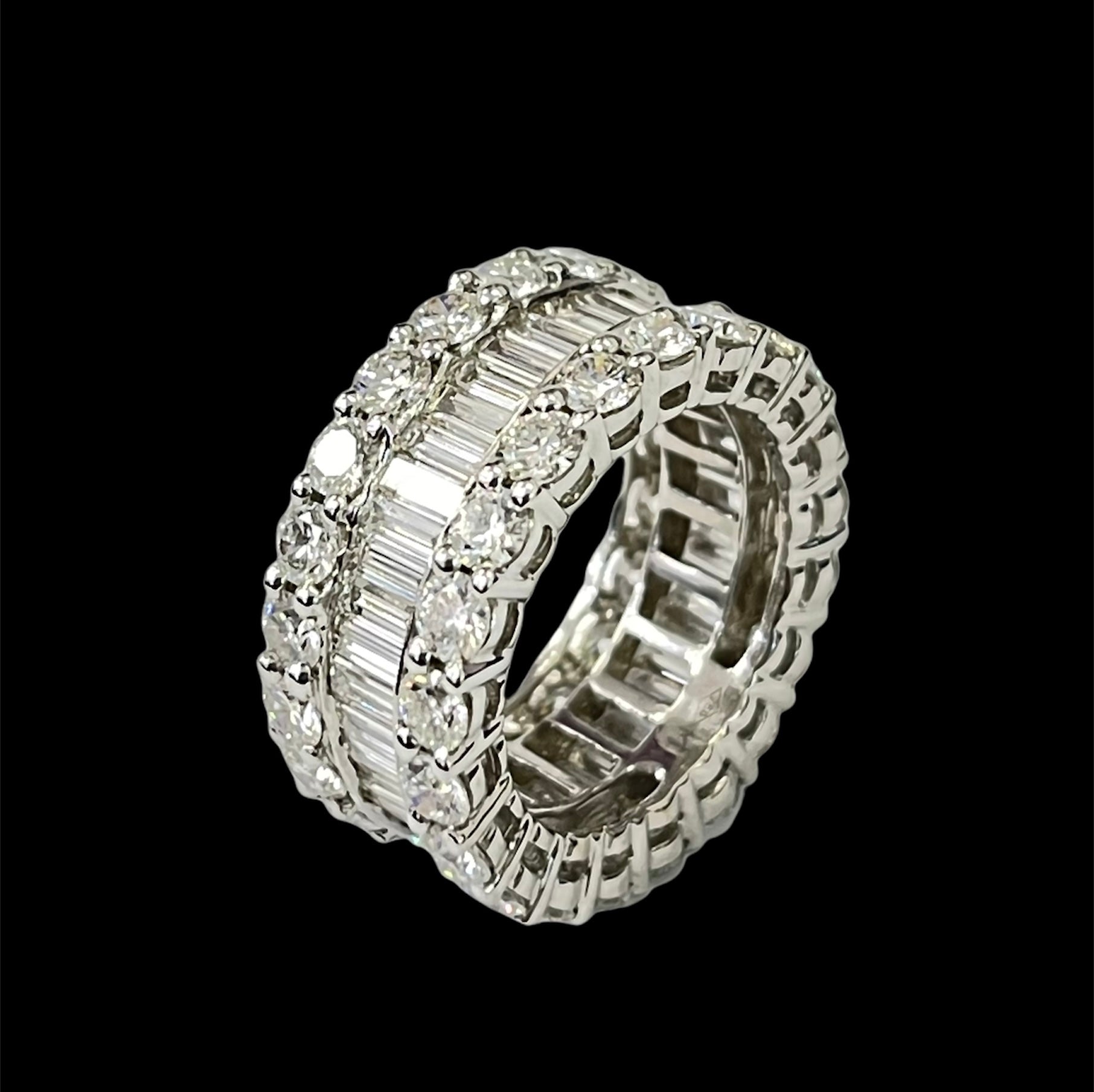 Baguettes and Round Brilliant 10mm Wide Diamond Eternity Band White Gold