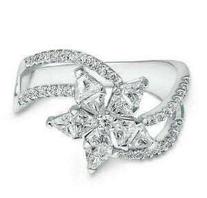 1.00 TCW Flower Diamond Trillion cut w/ Round Accents Right Hand Cocktail Ring