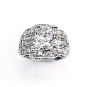 3.78 Carats Antique Art Deco Wedding Diamond Ring 2.45 E SI1 GIA Center Old Euro