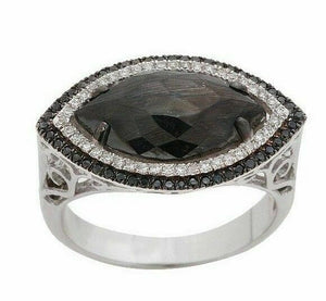 3.50ct Rose Cut Marquise Cut Black Diamond Center 2 Row Halo Cocktail Ring