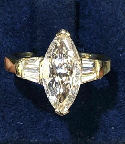 1.88 Carats t.w. Marquise and Baguette Cut Engagement Ring 14K Yellow Gold