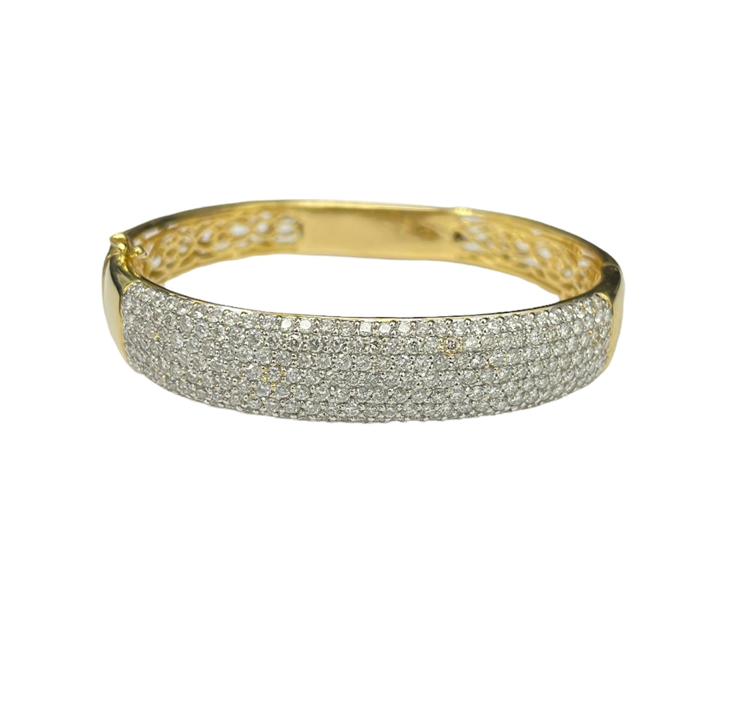 Round Brilliants Micro Pave ID Diamond Bracelet Bangle Yellow Gold