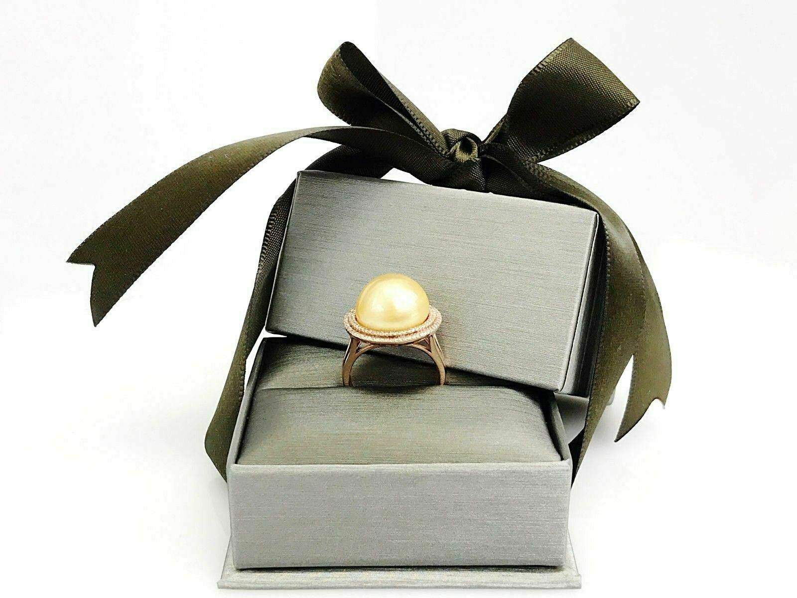15.65 ct Pearl Ring with Double Halo Diamond in 14K Gold (White/Rose)