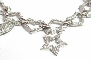 Fine 2.50TCW Diamond Heart Charm Dangling Bracelet G SI1 7Inches 14k White Gold