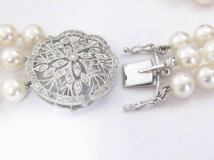 Pearls & Diamonds Diamond Pendant Three String Pearls Necklace 18k 17.5"