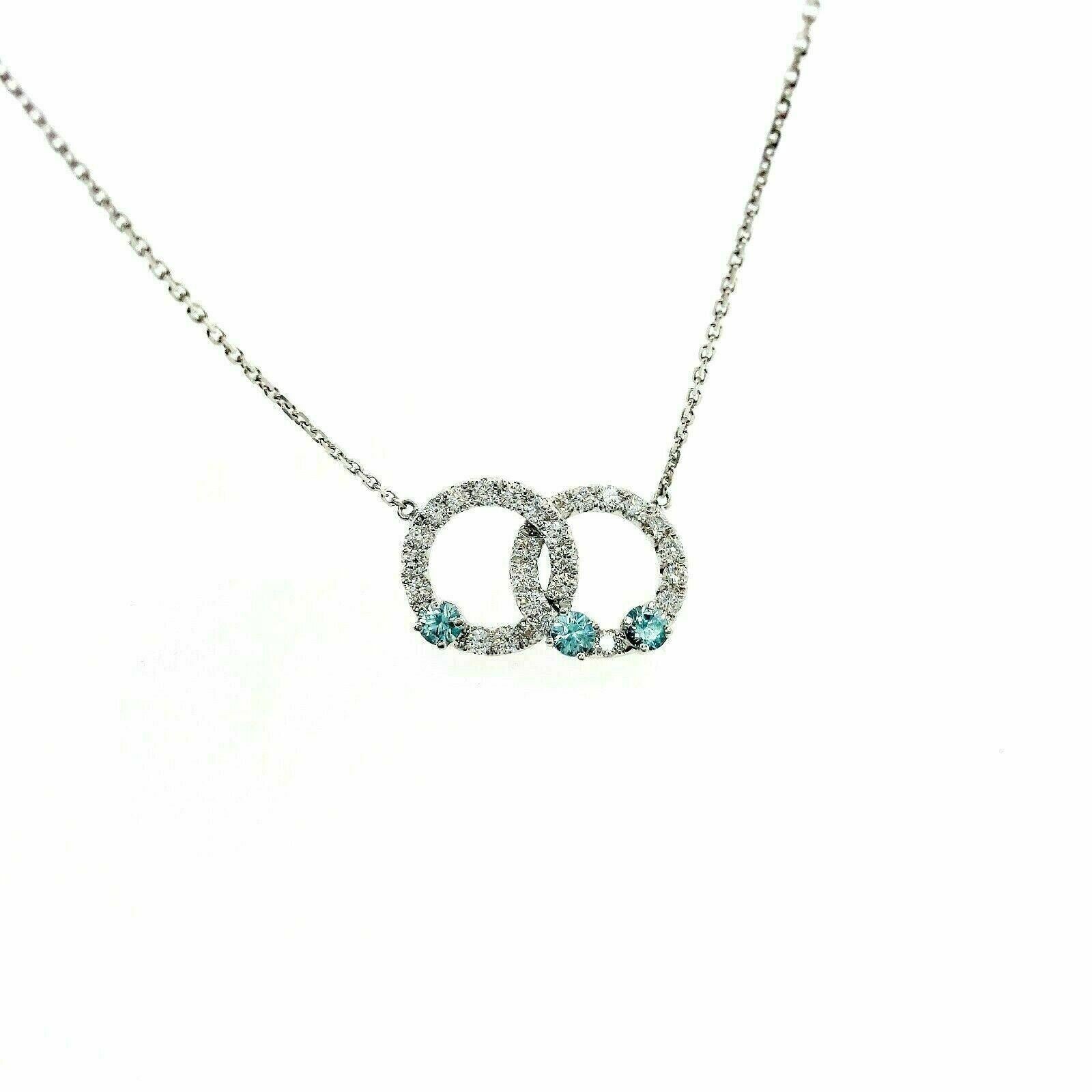2.15 Carats t.w. Diamond and Blue Topaz 14K Gold Intertwined Circles Necklace