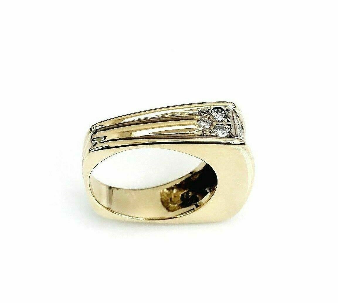 0.90 Carat t.w. Vintage Mens Diamond Square Sided Ring 14K Yellow Gold