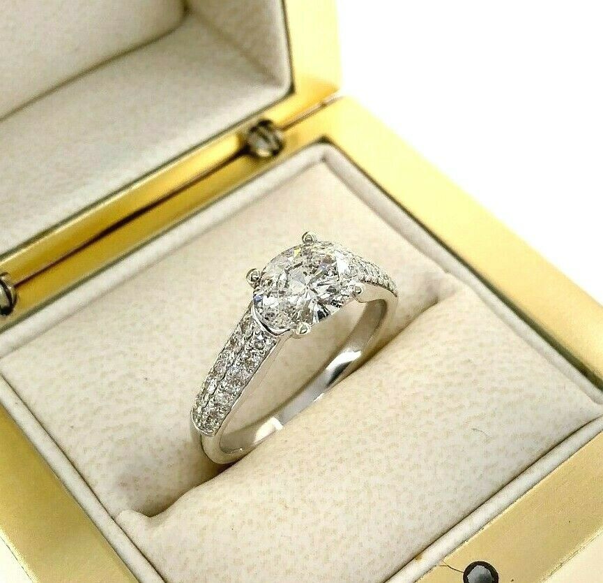 1.54 Ct tw Fine Jewelry Oval East West Halo Diamond Engagement Ring 14K Gold