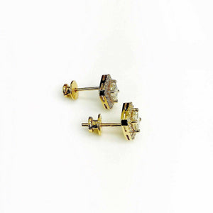 0.97 Carats t.w. Princess and Round Diamond Halo Earrings 14K Yellow Gold New