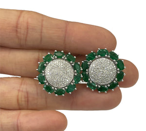 Emerald Gem Diamond Flower Earrings White Gold 14kt