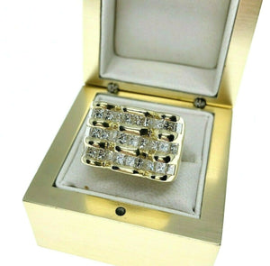 5.50 Carats t.w. Men's 3 Row Princess Cut Channel Set Diamond Ring 18K 27 Grams