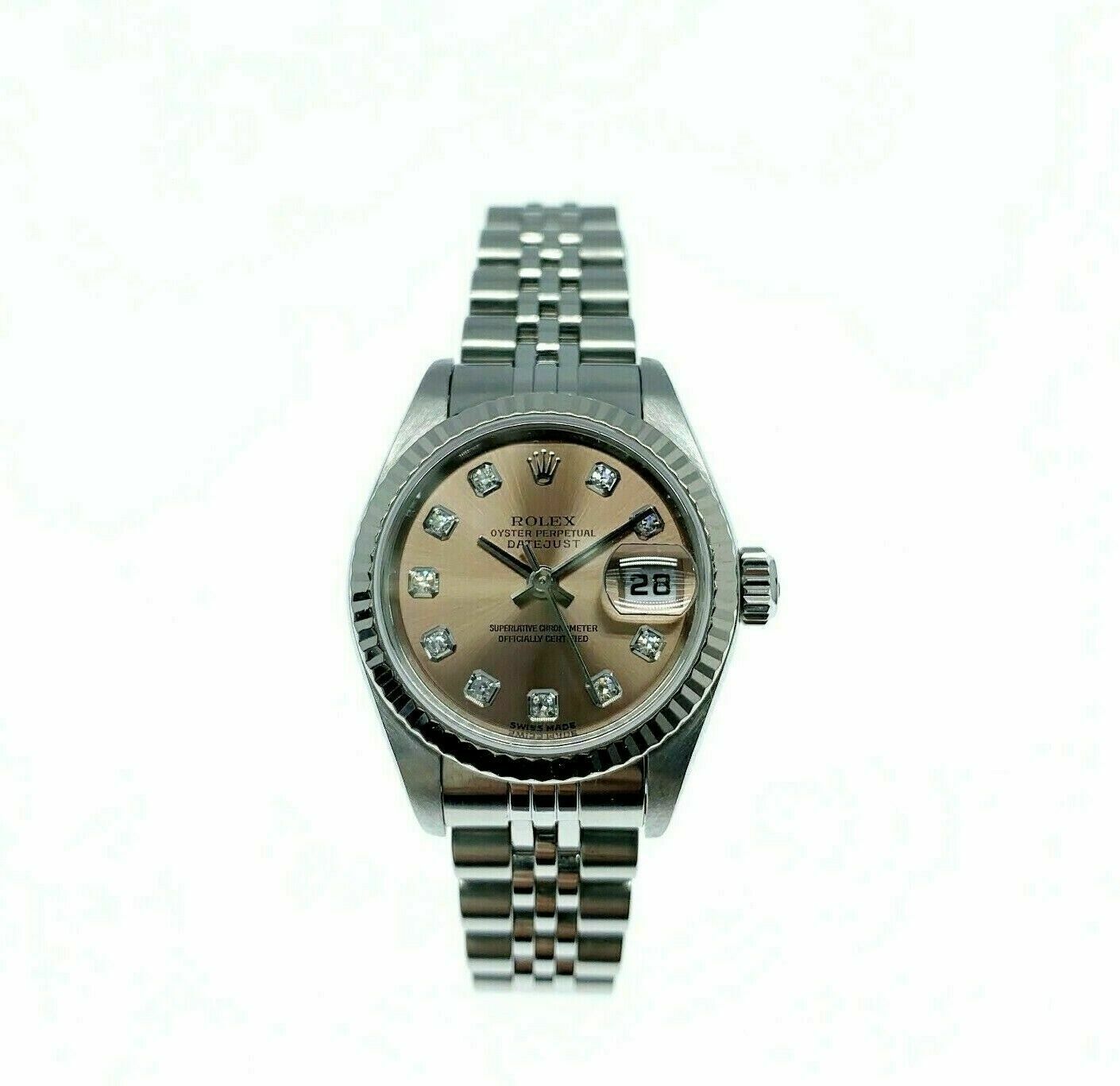 Rolex 26MM Lady Diamond Datejust 18 Karat White Gold Steel Watch Ref # 79174