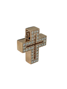 Cross Cube Diamond Pendant with Sapphire Gem Rose Gold 14kt