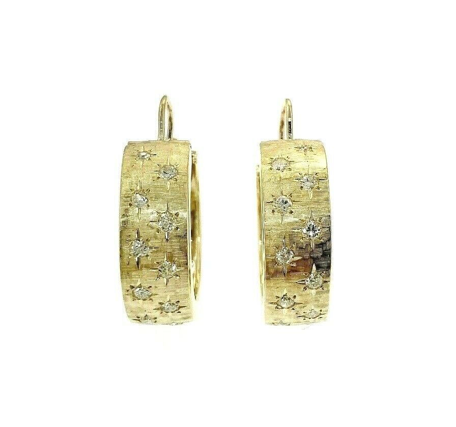 Fine 0.45 Carats t.w. Florentine Diamond Hoop Earrings 14 Karat Yellow Gold