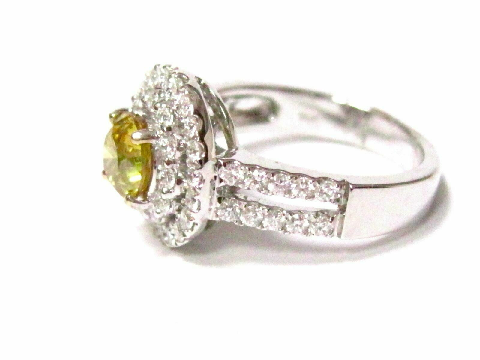 2.12 TCW Round Natural Fancy Yellow Diamond Engagement Ring Size 6.5 18k Gold