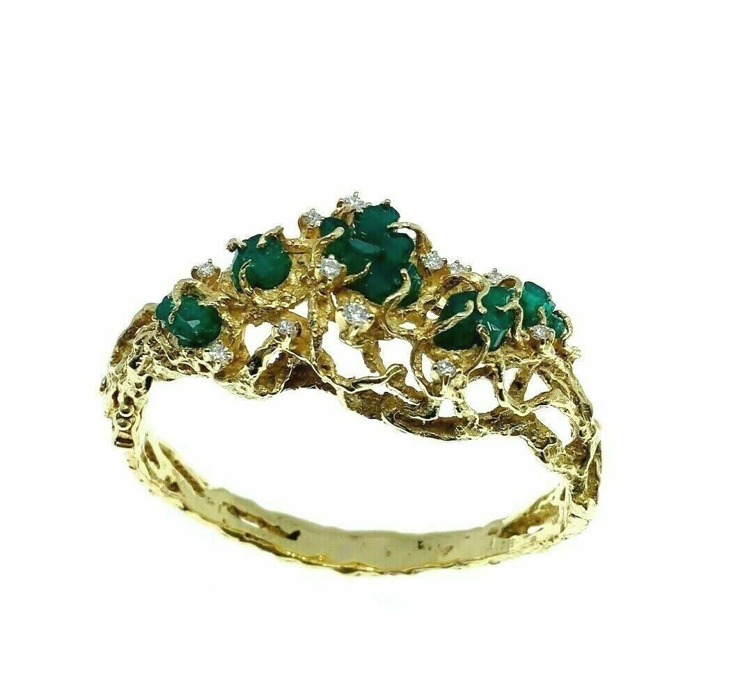 12.25 Carats t.w. Rough Emerald and Diamond Bangle Bracelet 14K Yellow Gold