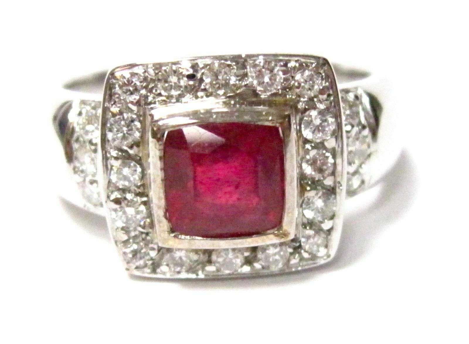 2.52 TCW Cushion Cut Ruby & Diamond Accents Solitaire Ring Size 8 14k White Gold