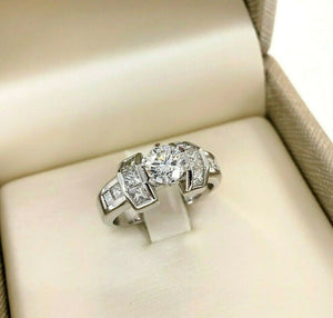 1.51 Carats Princess and E SI2 Round Cut Diamond Channel Set Engagement Ring 14K