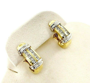 1.38 Carats t.w. Princess Diamond French Clip Earrings 18K Yellow White Gold