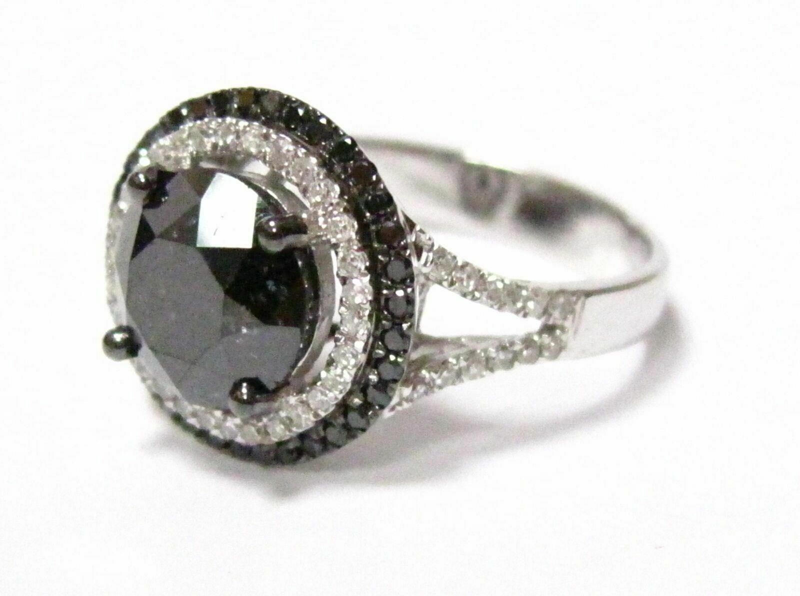 3.42 TCW Halo Natural Black Diamond Anniversary/Cocktail Ring Size 6.5 14k WGold