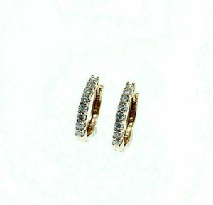 0.40 Carats Diamond Huggy Hoop Earrings 14K Rose Gold 0.50 Inch Diameter