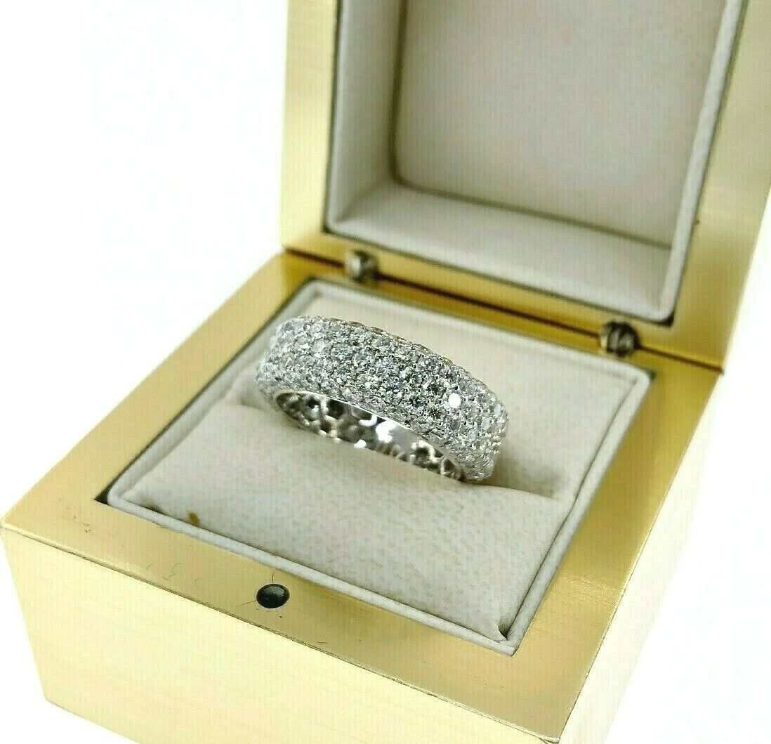 3.02 Carat t.w. Diamond Pave 5 Row Wedding/Anniversary Ring 18K White Gold G SI