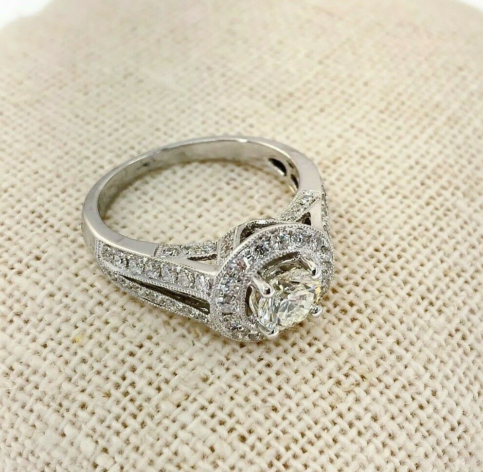 1.54 Carats t.w. Diamond Halo/Diamond Gallery Wedding/Engagement Ring 18K Gold