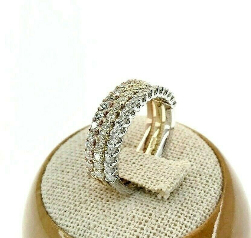 1.29 Carat t.w. Diamond 3 Ring Stack/Wedding/Anniversary Set 14K Tri Color Gold