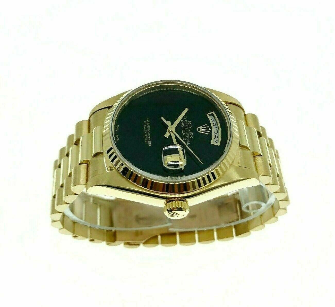 Rolex Day Date 18K President 36mm Watch 18038 Vintage 1980's with Onyx Dial