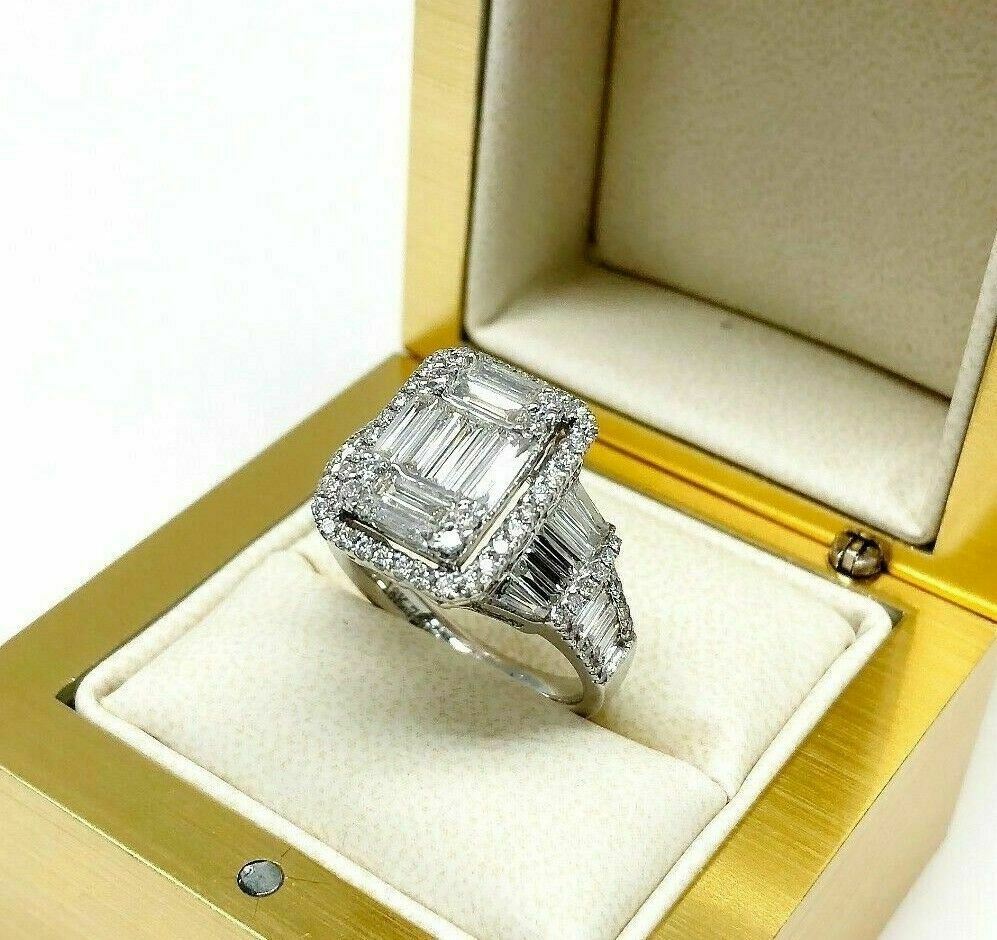 1.98 Carats Diamond Wedding Anniversary Ring Large Invisible Set Halo Center