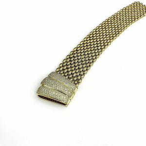 1980's 3.20 Carats Diamond Clamshell Bracelet Solid 18K Gold 3.45 OZ 1 Inch Wide