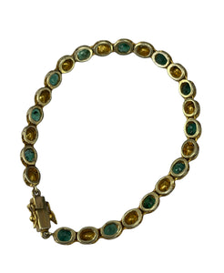Emerald Gem with Old Cut Diamonds Tennis Bracelet Silver and Gold