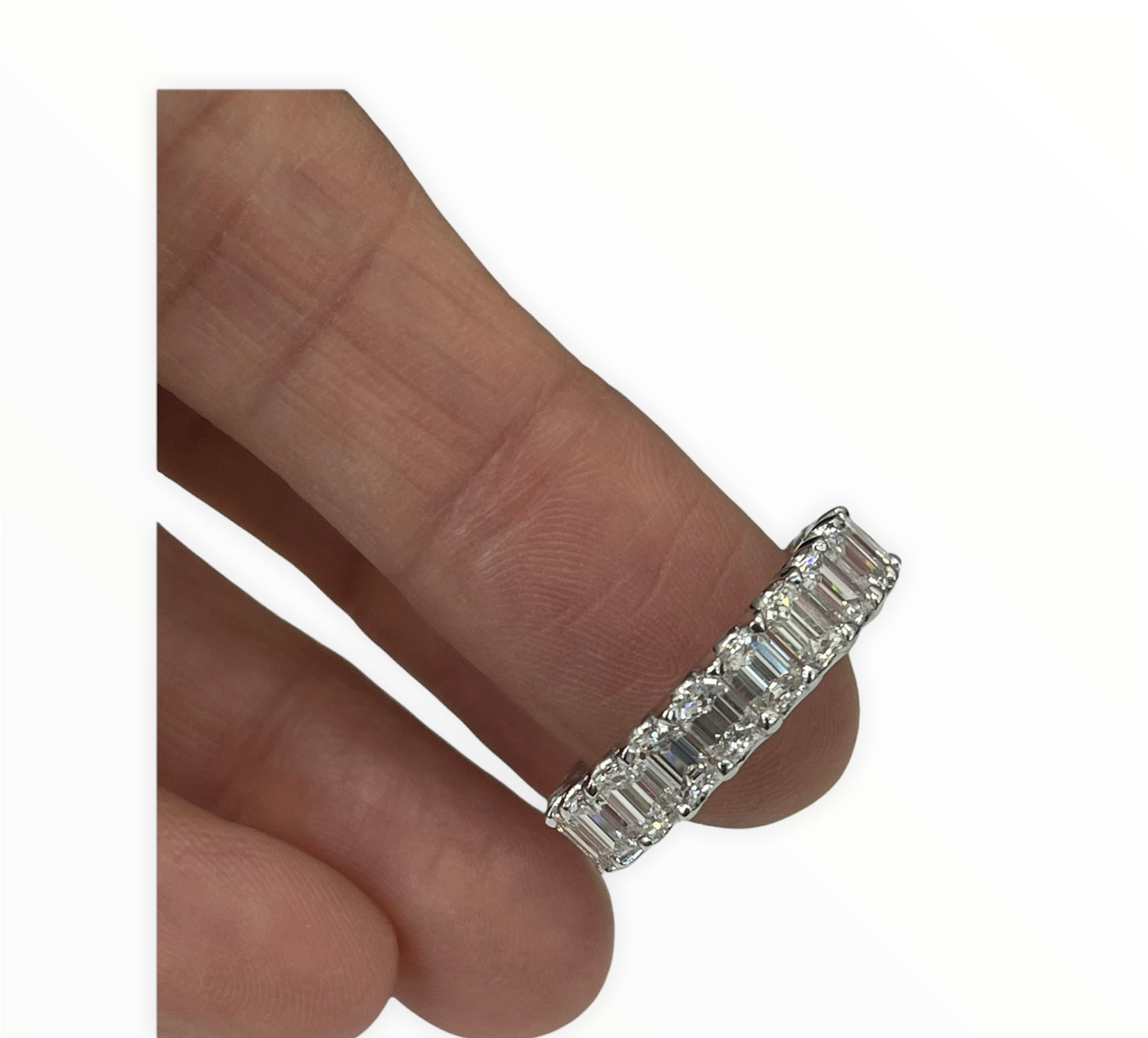 Emerald Eternity Diamond Band Ring Platinum Size 5.5